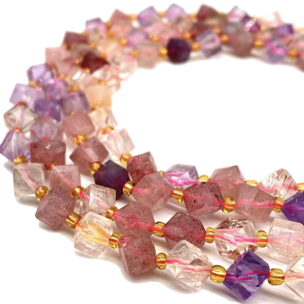 8521 ABCGEMS Brazilian Tri-Color Rainbow Rutilated Quartz Beads A